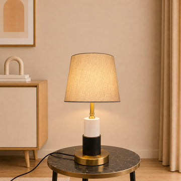 Brass n black combo tower style table lamp pair