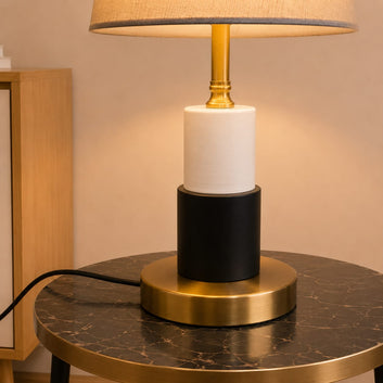 Brass n black combo tower style table lamp pair