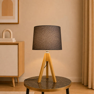 Wooden Tripod Style Table Lamp Pair