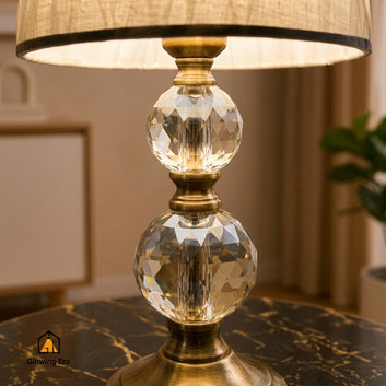 Crystal Balls Brass Table Lamp Pair