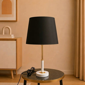 Modern Minimalist Black and Gold Accent Table Lamp Pair