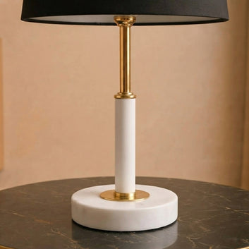 Modern Minimalist Black and Gold Accent Table Lamp Pair