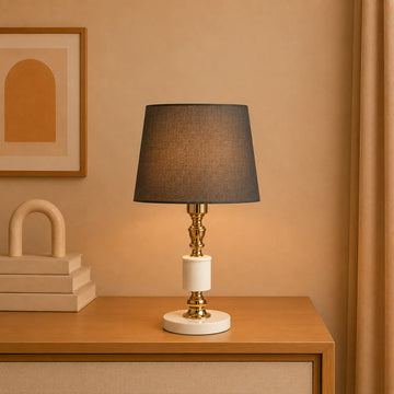Elegant White, Gold, and Charcoal Accent Table Lamp Pair