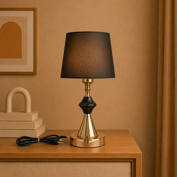 Modern Black, Gold, and Charcoal Accent Table Lamp Pair
