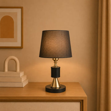 Contemporary Black and Gold Bedside Table Lamp Pair