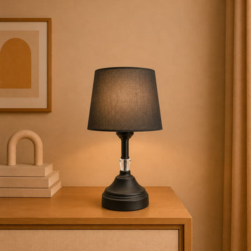 Crystal-Accented Matte Black Bedside Table Lamp Pair
