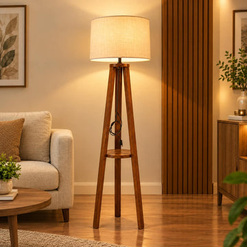 Wooden Tripod Floor Lamp