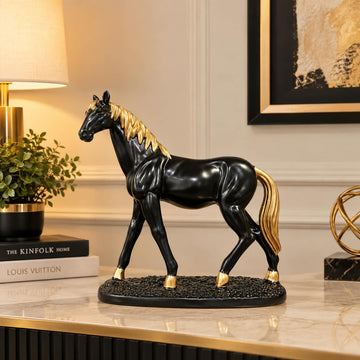 Regal Black & Gold Horse Statue