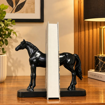 Elegant Black Horse Bookend Showpiece
