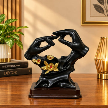 Interlocking Hands with Golden Flowers Showpiece