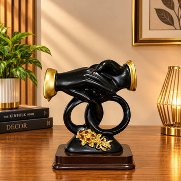 Interlocking Hands with Golden Cuffs & Rings Showpiece